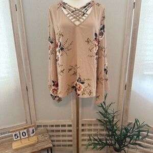 Entro Pink Graphic Cut Out Blouse